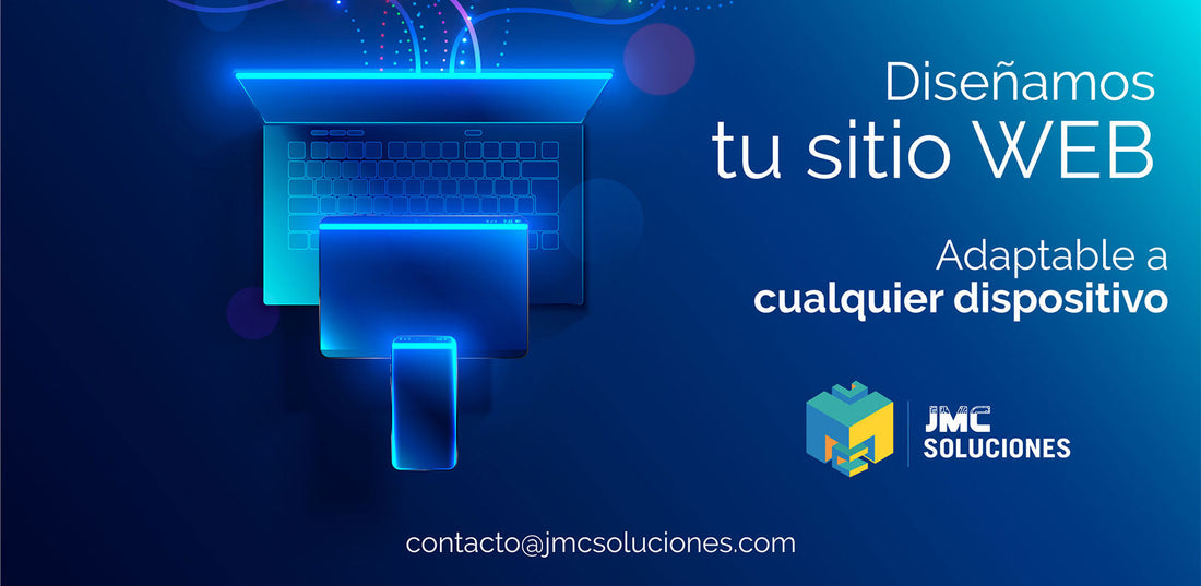 Imagen con diferentes dispositivos y texto ofreciendo nuestros servicios de Diseños de sitios web