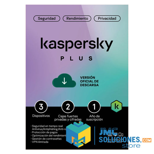 Licencia Electronica Esd Kaspersky Plus / 3 Dispositivos / 2 Cuentas Kpm / 1 Ano / Base