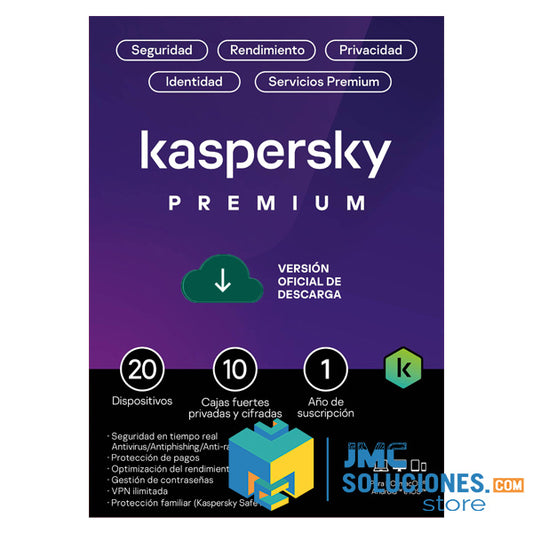Licencia Kaspersky Premium + Customer Support (total Security) / 20 Dispositivos / 10 Cuentas Kpm / 1 Ano